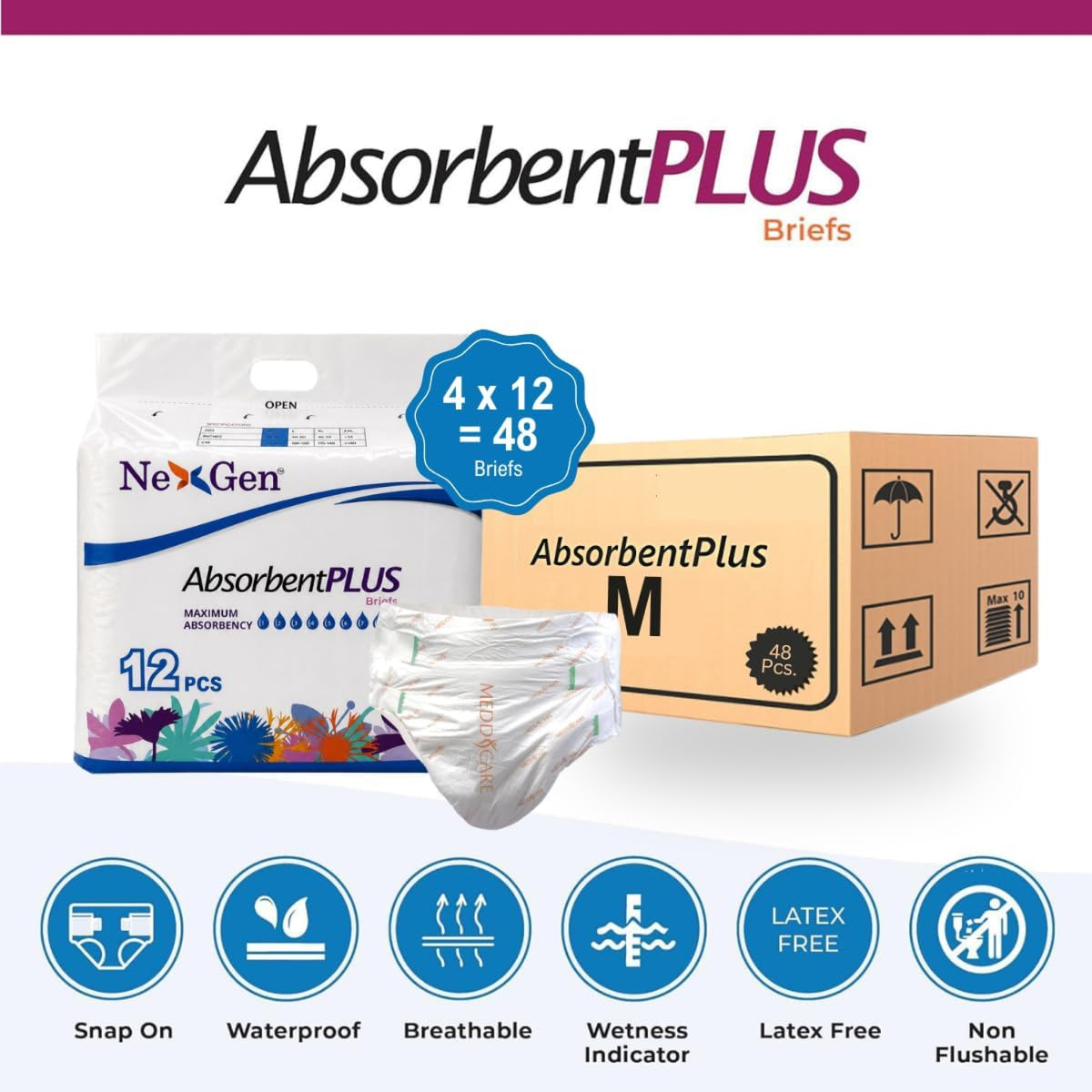 NEXGEN ABSORBENT PLUS OVERNIGHT UNISEX BRIEFS MAXIMUM ABSORBENCY - LARGE 12 count