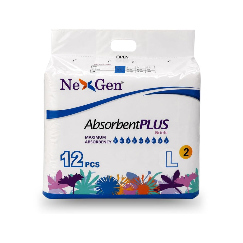 NEXGEN ABSORBENT PLUS OVERNIGHT UNISEX BRIEFS MAXIMUM ABSORBENCY - LARGE 12 count
