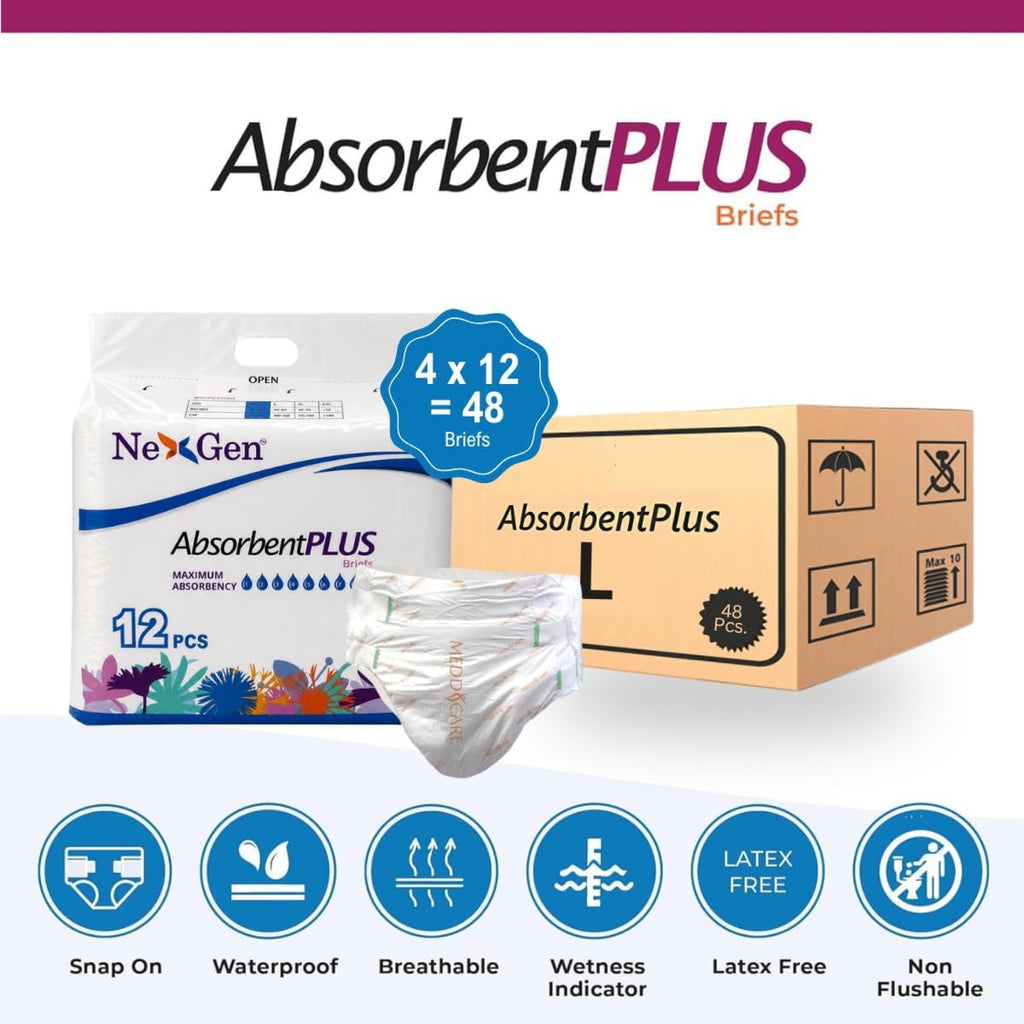 NEXGEN ABSORBENT PLUS OVERNIGHT UNISEX BRIEFS MAXIMUM ABSORBENCY - LARGE 12 count